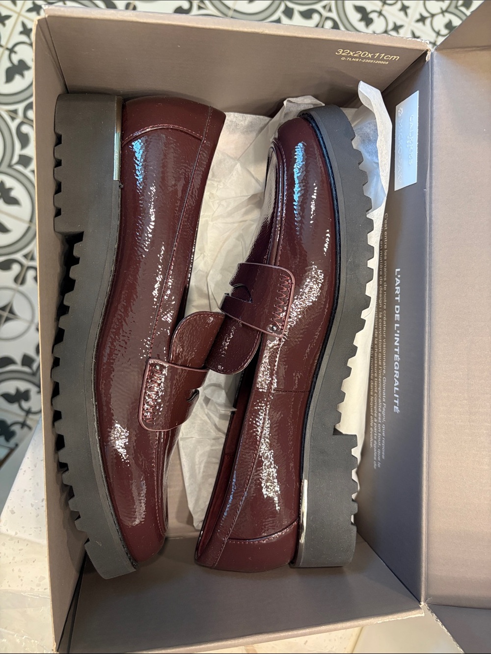 Franco Sarto Burgundy Patent Leather Lug Sole Loafers